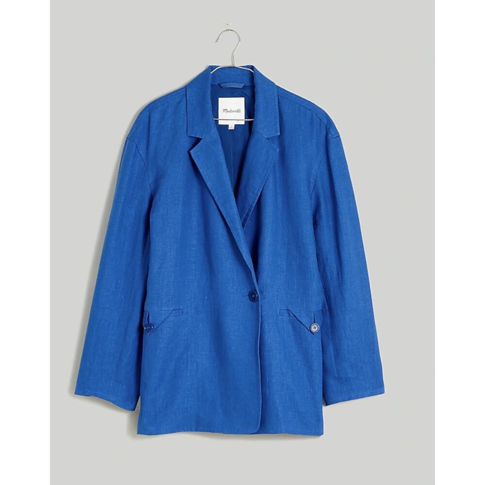 Madewell Double-Breasted Crossover Blazer in 100% Linen in Blue